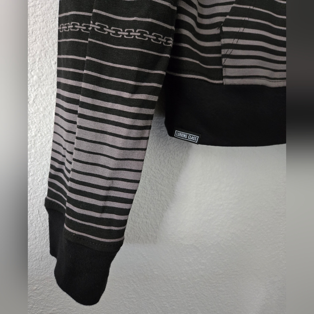 Lurking Class Sketchy Womens Chain Stripe Zip Hoodie - Black and Gray New - Picture 4 of 9